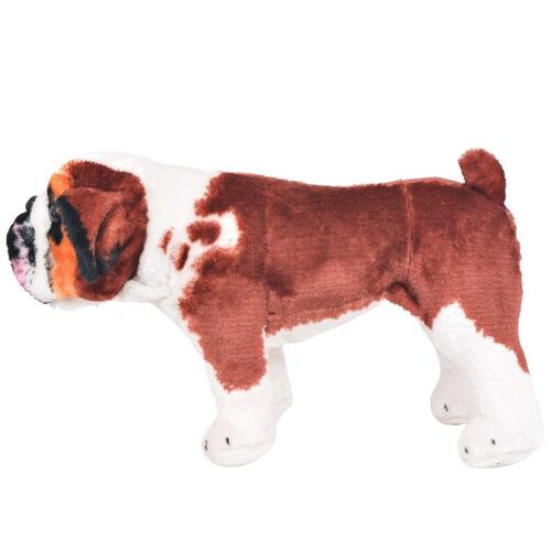 Stående tøjdyr bulldog plysstof XXL hvid og brun