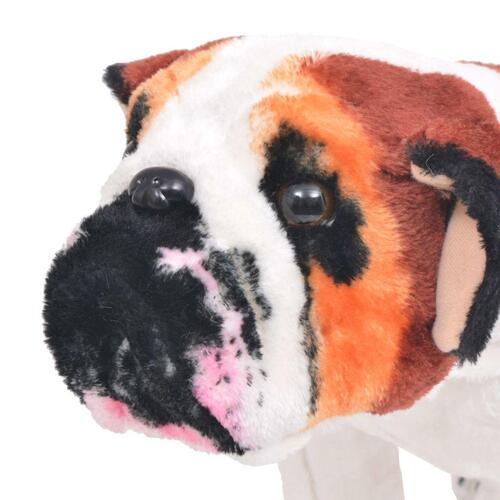 Stående tøjdyr bulldog plysstof XXL hvid og brun