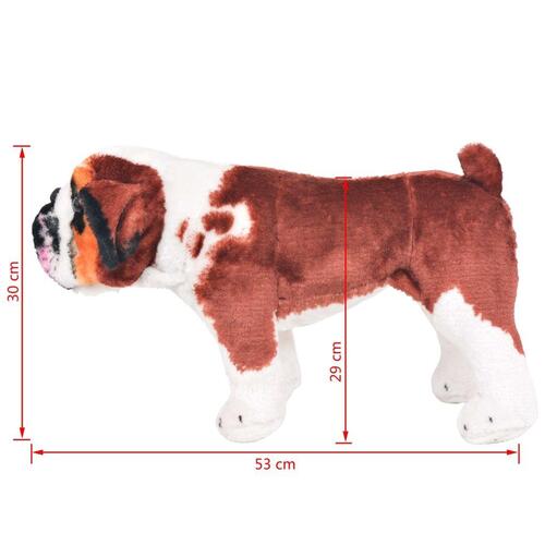 Stående tøjdyr bulldog plysstof XXL hvid og brun