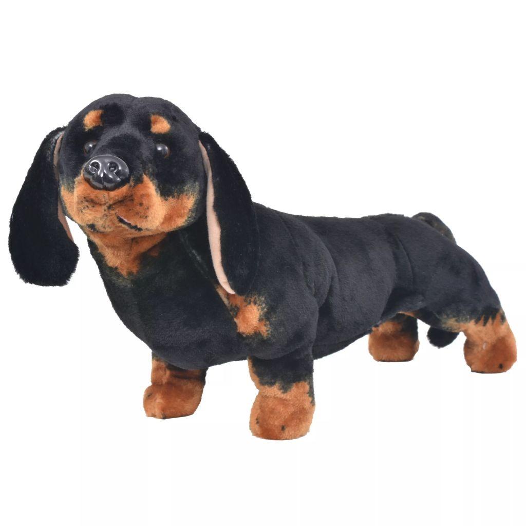Stående tøjdyr gravhund plysstof XXL sort