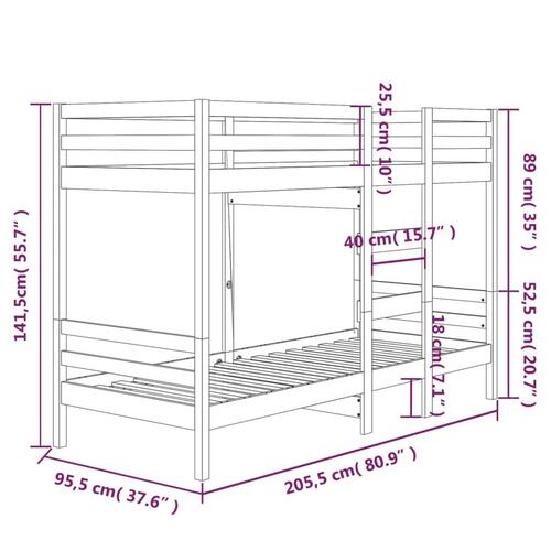 Køjeseng 90x200 cm massivt fyrretræ grå