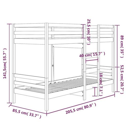 Køjeseng 80x200 cm massivt fyrretræ hvid