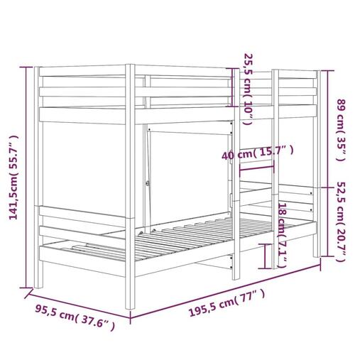Køjeseng 90x190 cm massivt fyrretræ sort
