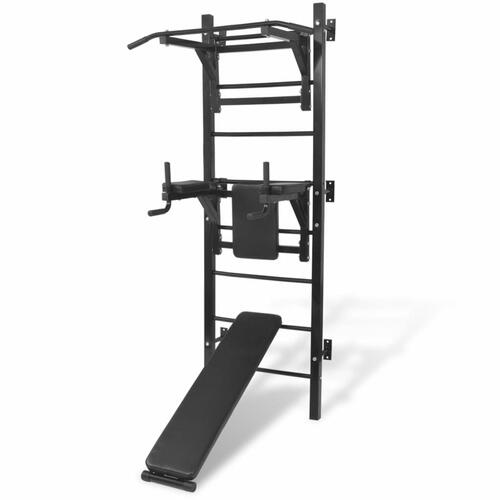 Vægmonteret multifunktionel fitness-styrketårn sort