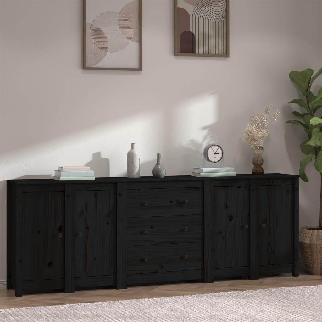 Skænk 230x35x80 cm massivt fyrretræ sort
