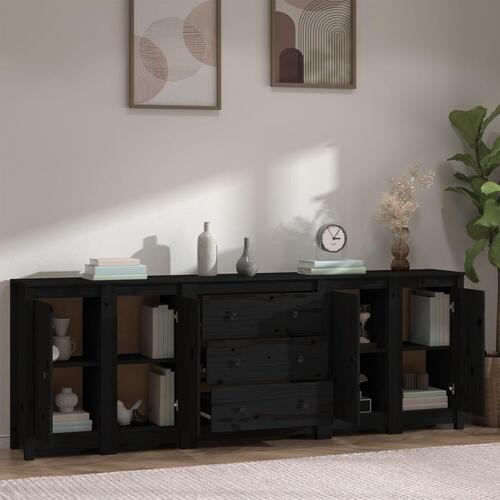 Skænk 230x35x80 cm massivt fyrretræ sort