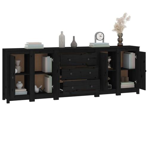 Skænk 230x35x80 cm massivt fyrretræ sort