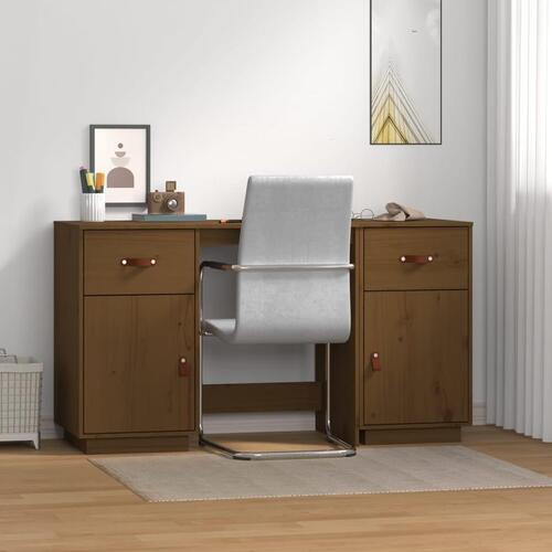 Skrivebord med skabe 135x50x75 cm massivt fyrretræ gyldenbrun