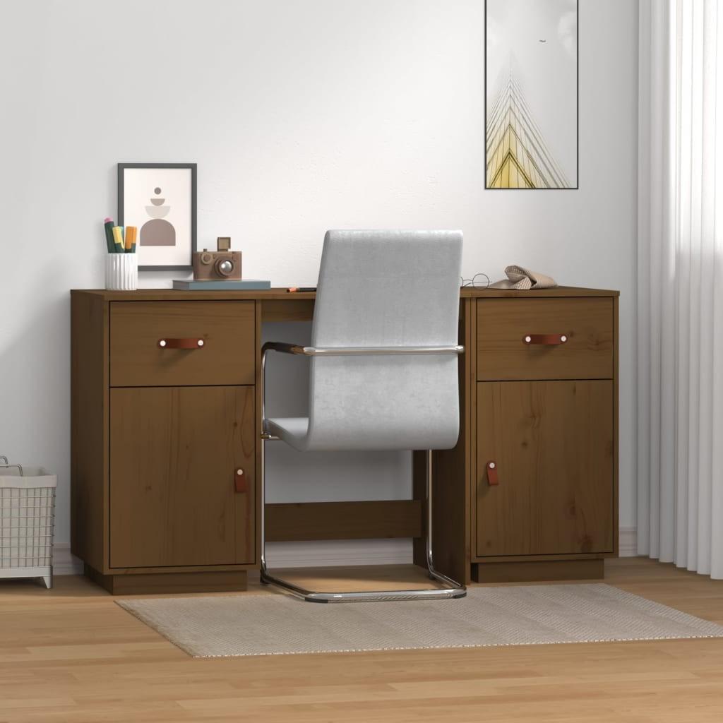 Skrivebord med skabe 135x50x75 cm massivt fyrretræ gyldenbrun