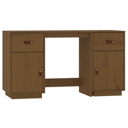 Skrivebord med skabe 135x50x75 cm massivt fyrretræ gyldenbrun