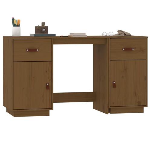 Skrivebord med skabe 135x50x75 cm massivt fyrretræ gyldenbrun
