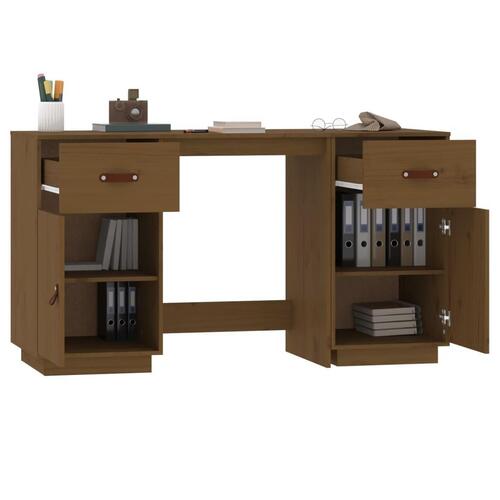 Skrivebord med skabe 135x50x75 cm massivt fyrretræ gyldenbrun