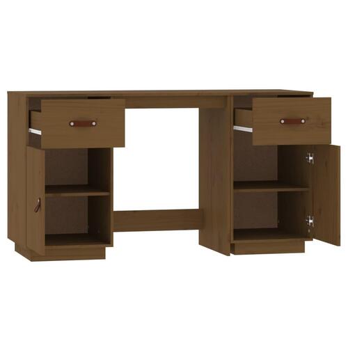 Skrivebord med skabe 135x50x75 cm massivt fyrretræ gyldenbrun