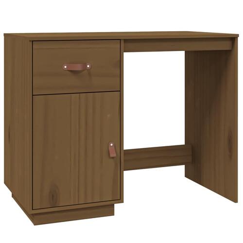 Skrivebord med skabe 135x50x75 cm massivt fyrretræ gyldenbrun