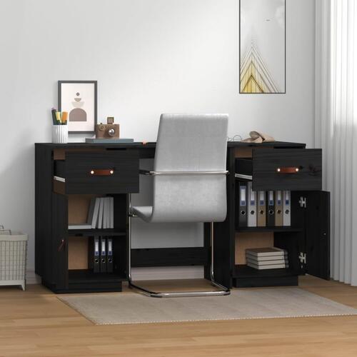 Skrivebord med skabe 135x50x75 cm massivt fyrretræ sort