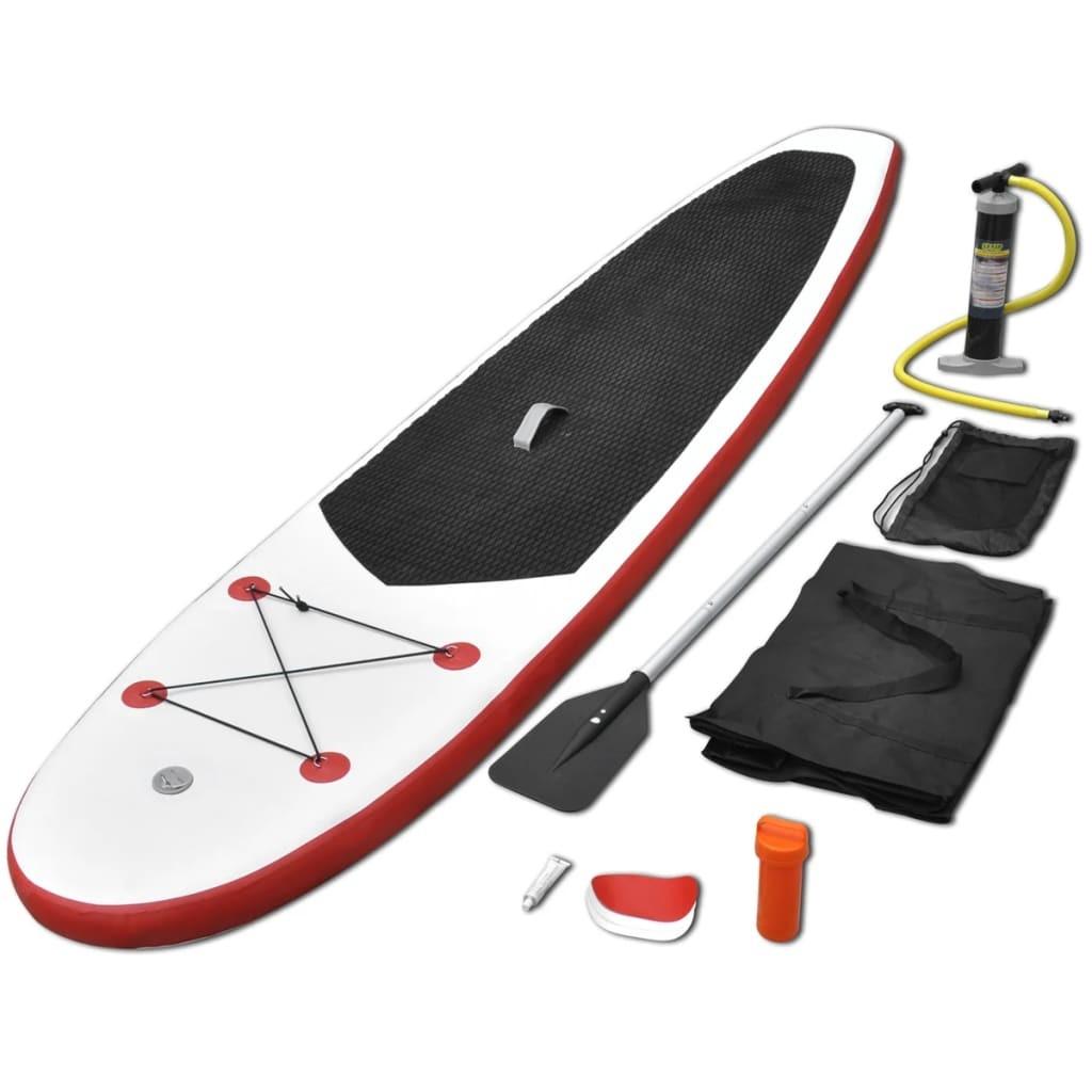Oppusteligt standup-paddleboardsæt rød og hvid