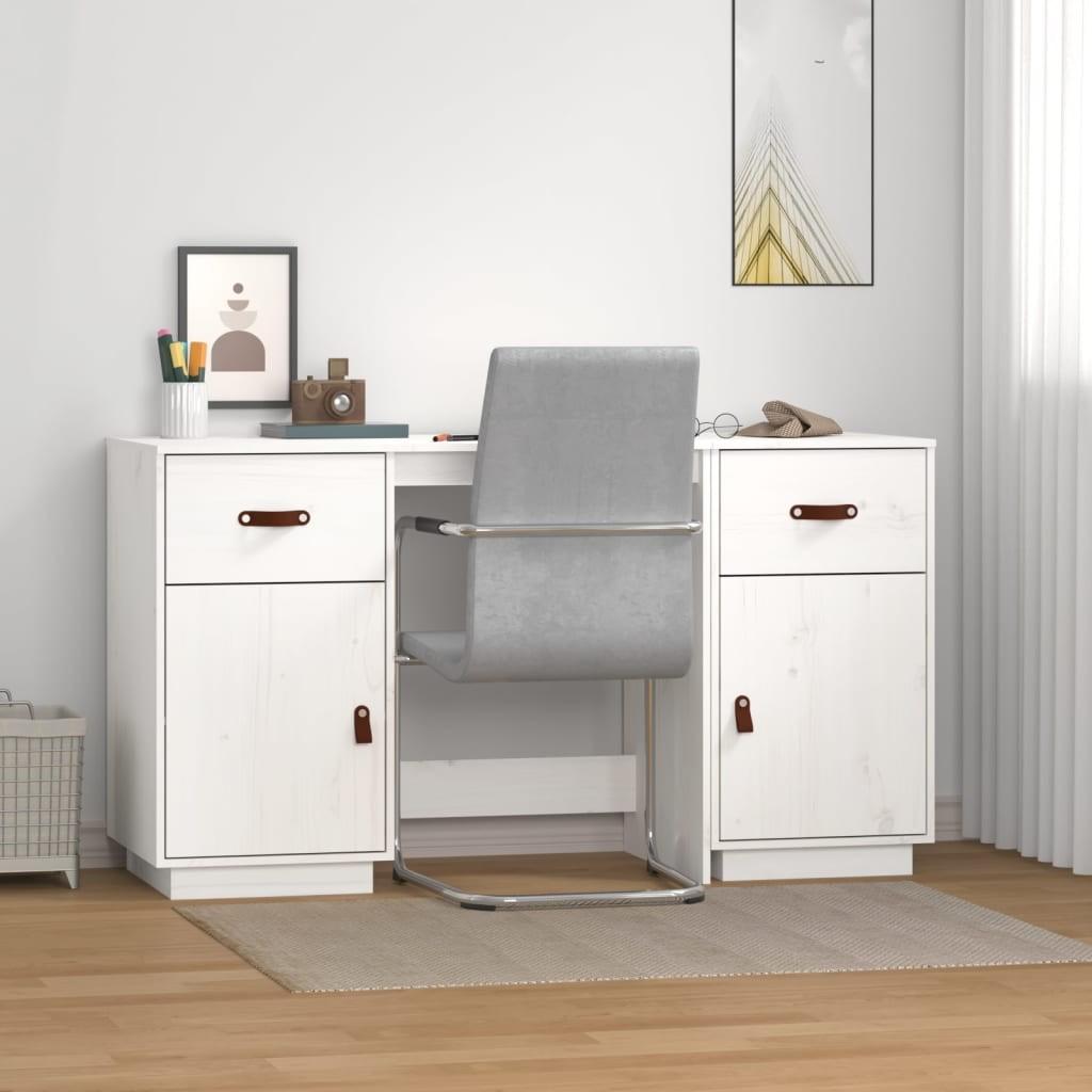 Skrivebord med skabe 135x50x75 cm massivt fyrretræ hvid