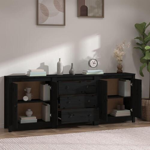 Skænk 210x35x80 cm massivt fyrretræ sort