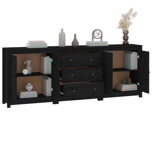 Skænk 210x35x80 cm massivt fyrretræ sort