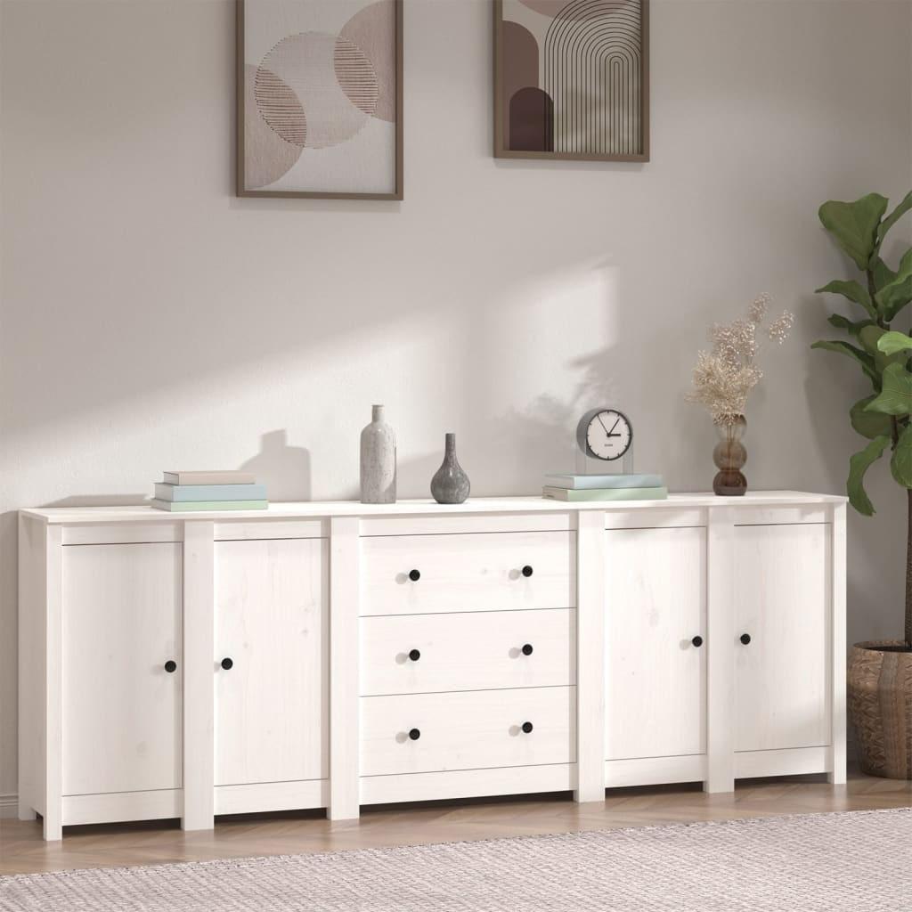 Skænk 230x35x80 cm massivt fyrretræ hvid