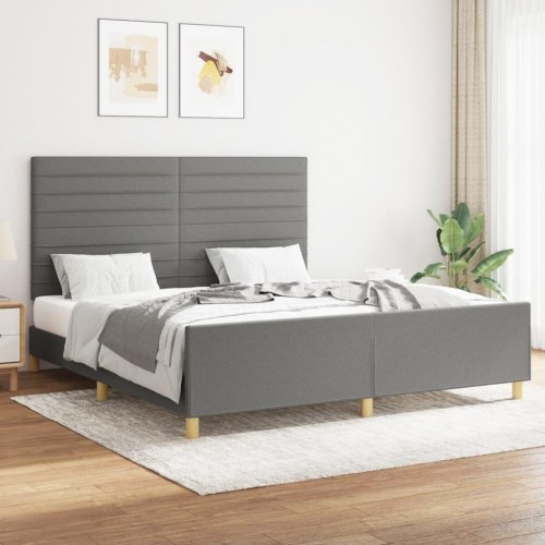 Sengeramme med justerbar sengegavl 180x200 cm - stof, mørkegrå
