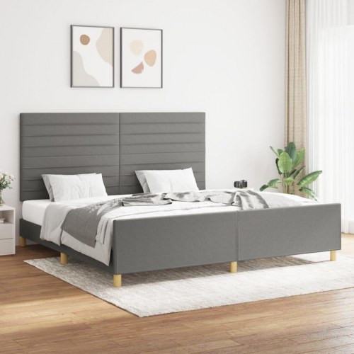 Sengeramme med sengegavl 200x200 cm - stof, mørkegrå