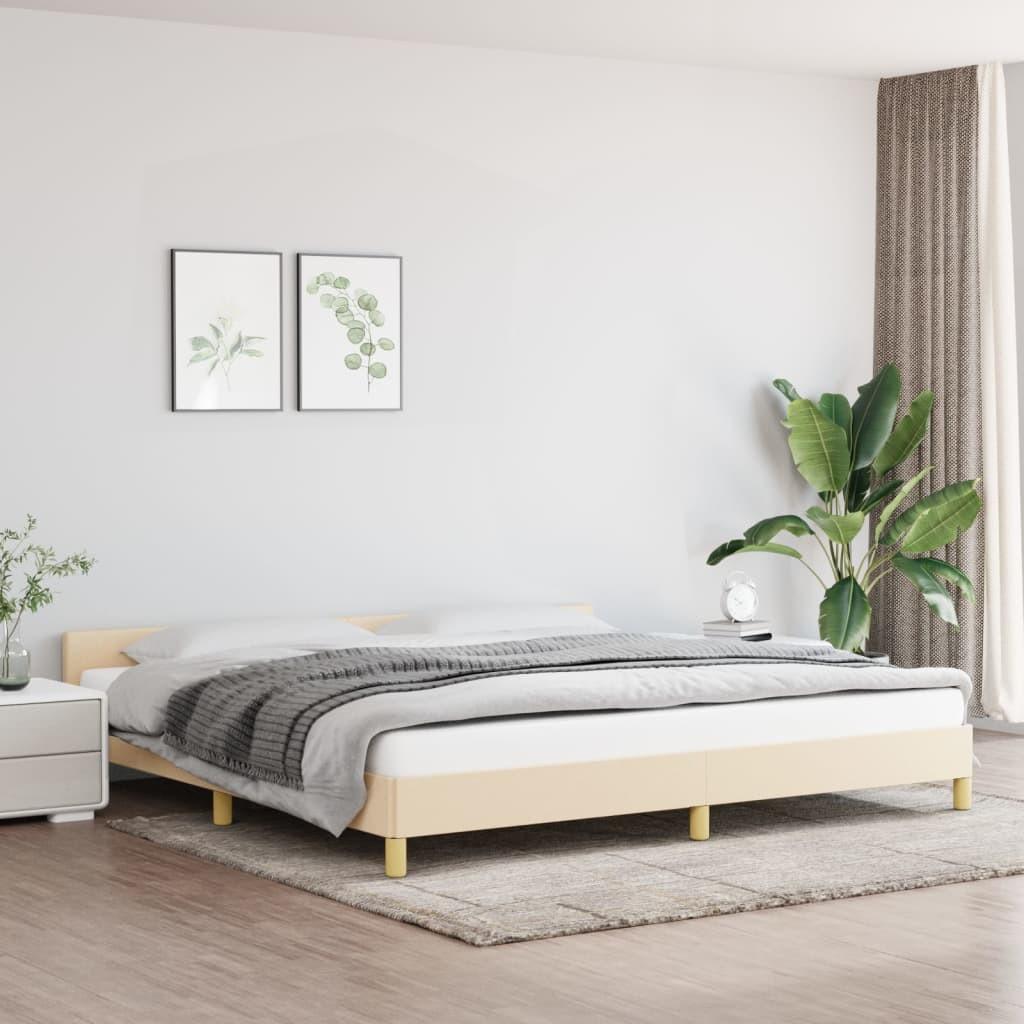 Sengeramme med sengegavl 200x200 cm - stof, cremefarvet