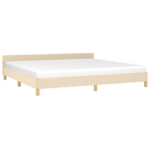 Sengeramme med sengegavl 200x200 cm - stof, cremefarvet
