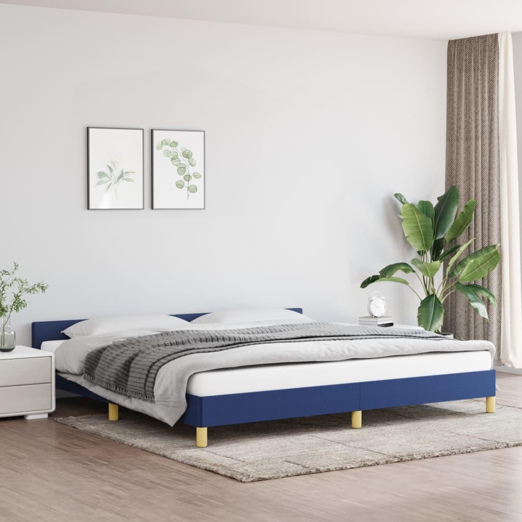 Sengeramme med hovedgærde uden madras Blå 200x200 cm Stof