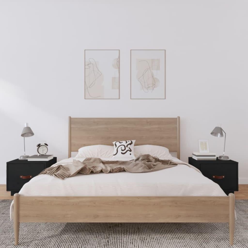 Sengeborde 2 stk. 40x34x35 cm massivt fyrretræ sort