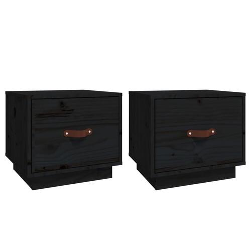 Sengeborde 2 stk. 40x34x35 cm massivt fyrretræ sort
