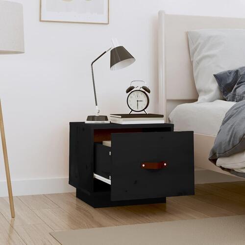 Sengeborde 2 stk. 40x34x35 cm massivt fyrretræ sort