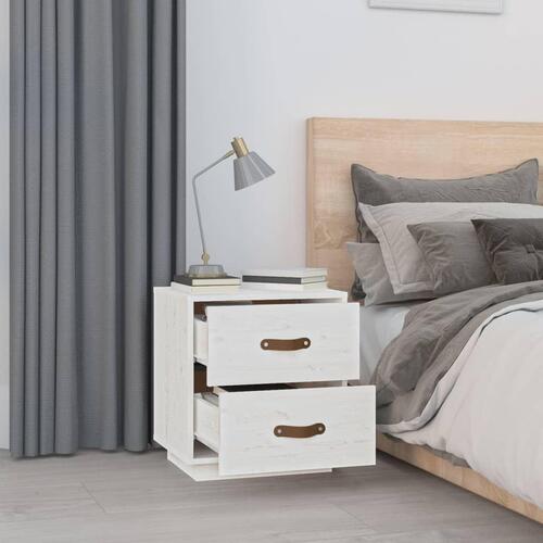 Sengebord 40x34x45 cm massivt fyrretræ hvid