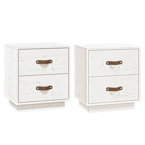 Sengeborde 2 stk. 40x34x45 cm massivt fyrretræ hvid