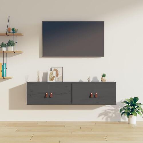 Vægskabe 2 stk. 60x30x30 cm massivt fyrretræ grå