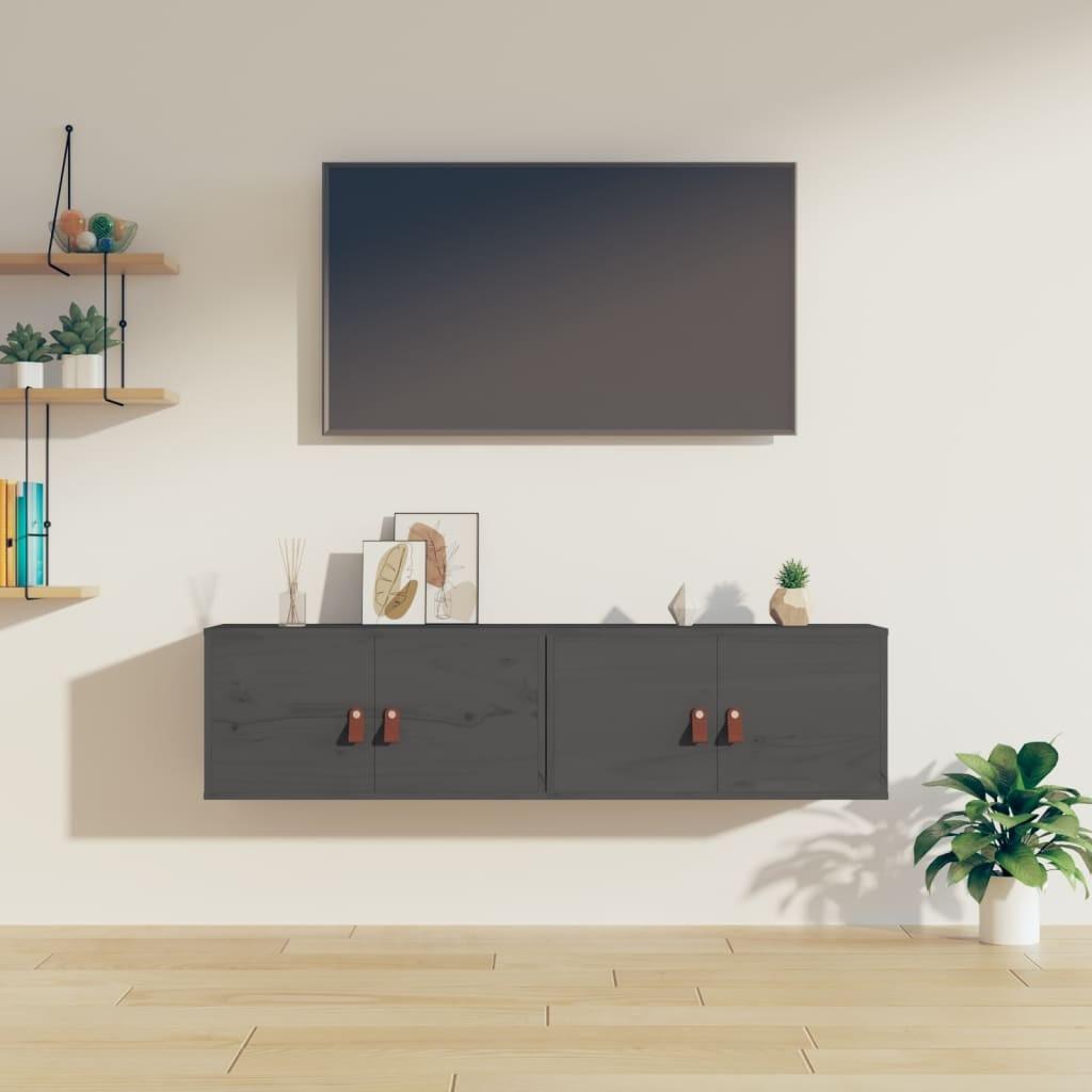 Vægskabe 2 stk. 60x30x30 cm massivt fyrretræ grå
