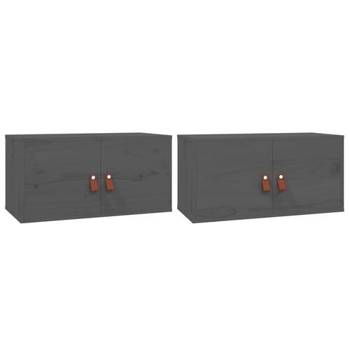 Vægskabe 2 stk. 60x30x30 cm massivt fyrretræ grå
