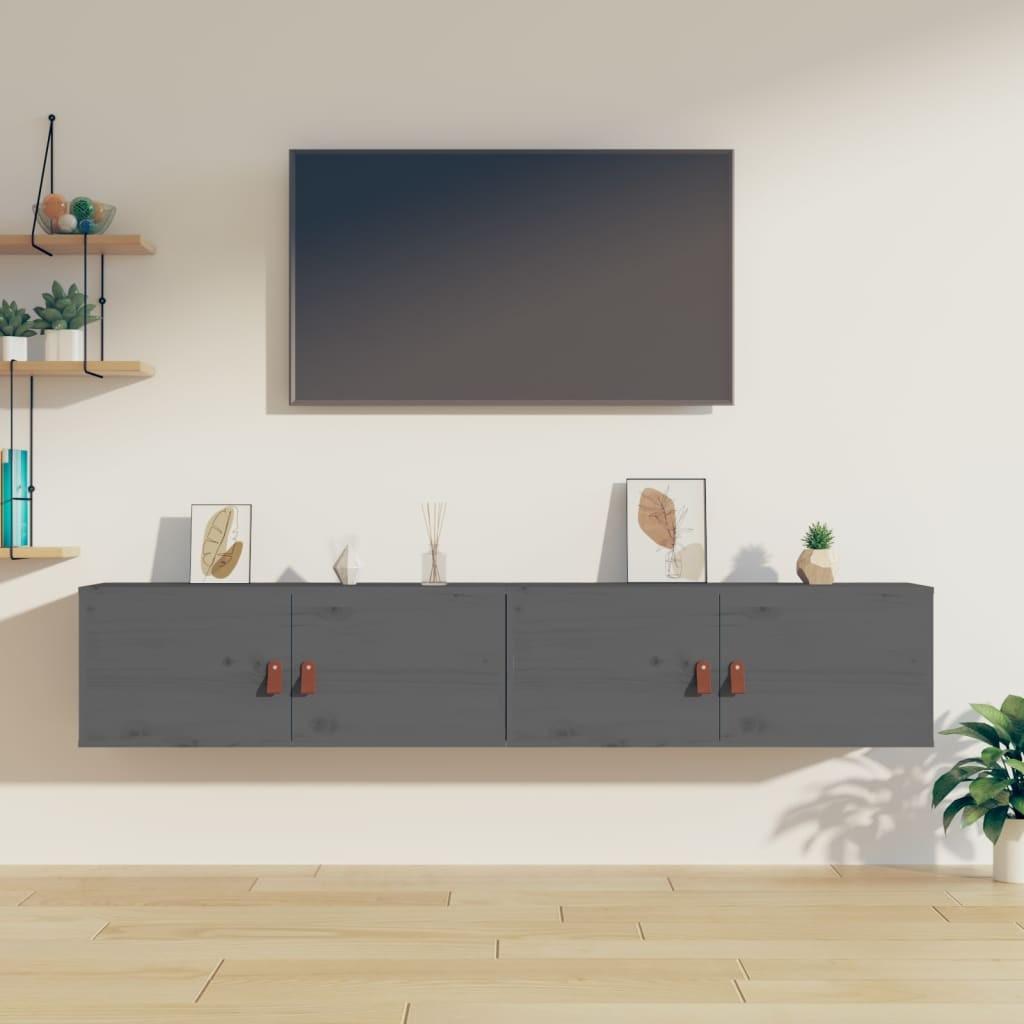 Vægskabe 2 stk. 80x30x30 cm massivt fyrretræ grå