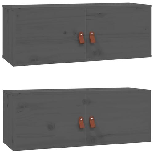 Vægskabe 2 stk. 80x30x30 cm massivt fyrretræ grå