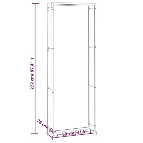 Brændestativ 80x28x222 cm stål matsort