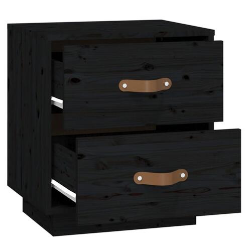Sengebord 40x34x45 cm massivt fyrretræ sort