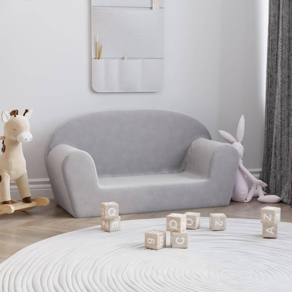 2-personers sofa til børn blødt plys lysegrå