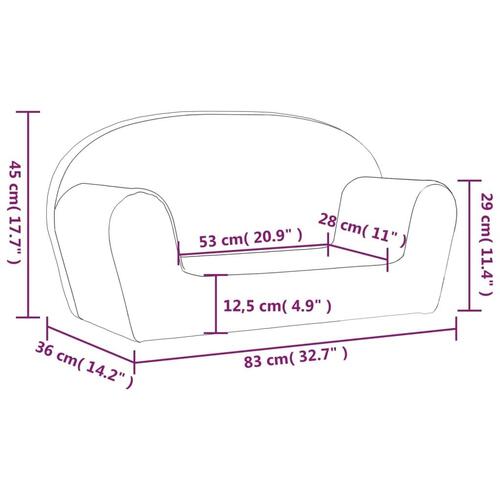 2-personers sofa til børn blødt plys lysegrå
