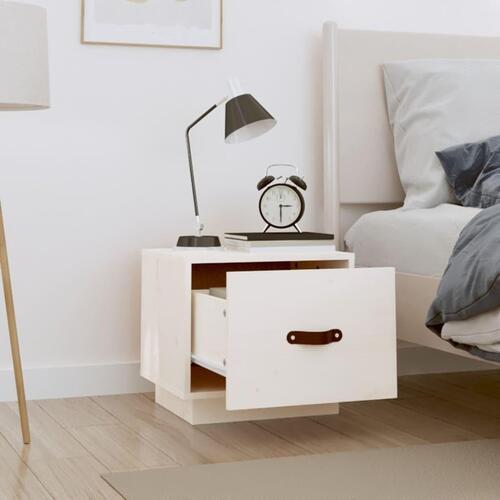 Sengebord 40x34x35 cm massivt fyrretræ hvid