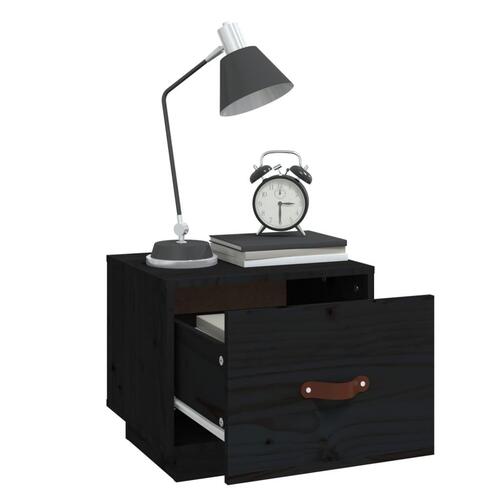 Sengebord 40x34x35 cm massivt fyrretræ sort