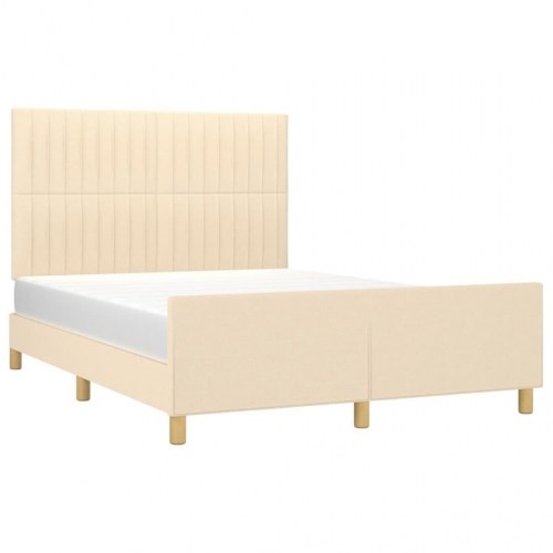 Sengeramme med sengegavl 140x190 cm - stof, cremefarvet