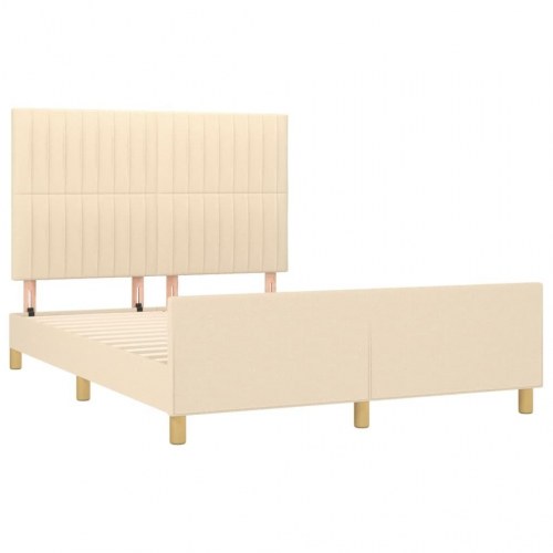 Sengeramme med sengegavl 140x190 cm - stof, cremefarvet