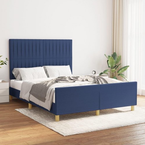 Sengeramme med sengegavl 140x190 cm - stof, blå