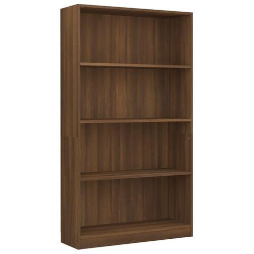 Bogreol m. 4 hylder 80x24x142 cm konstrueret træ brun egetræ
