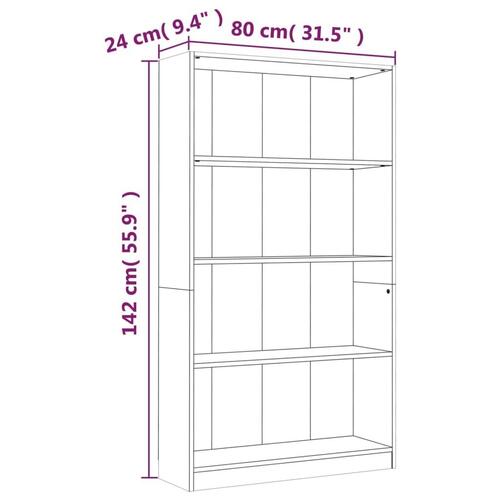 Bogreol m. 4 hylder 80x24x142 cm konstrueret træ brun egetræ